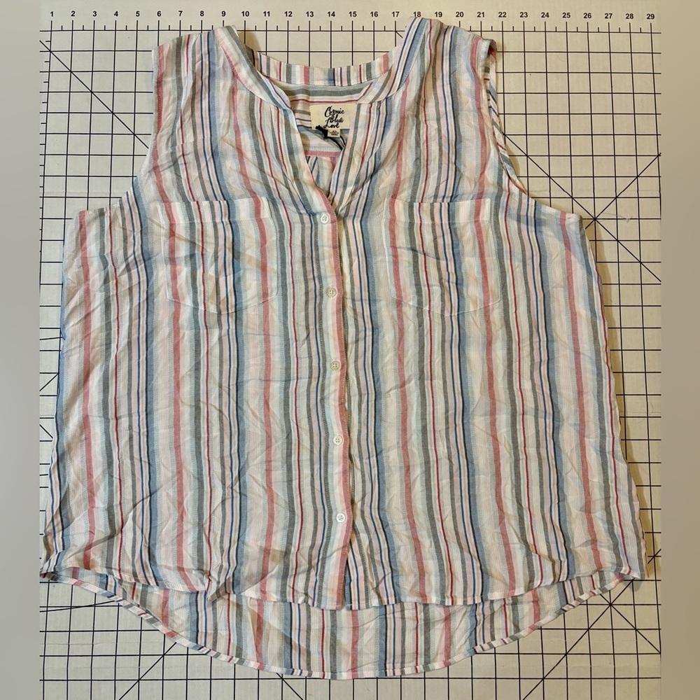 NWT Cosmic‎ Blue Love by Pistola Women’s Size XL Divine Stripe Sleeveless Blouse